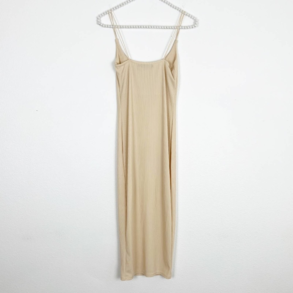 PrettyLittleThing Ribbed Midi Dress Tan Stretch Size 4 - Picture 2 of 3